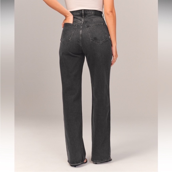 NWT Abercrombie & Fitch 90s ultra high rise straight asymmetrical fly black - Picture 2 of 12